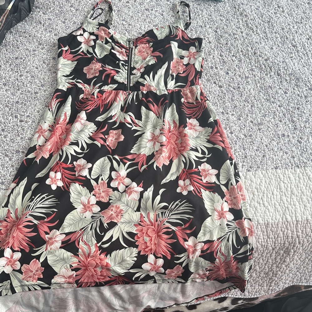 Kismet Black and Pink Floral Asymmetrical Dress